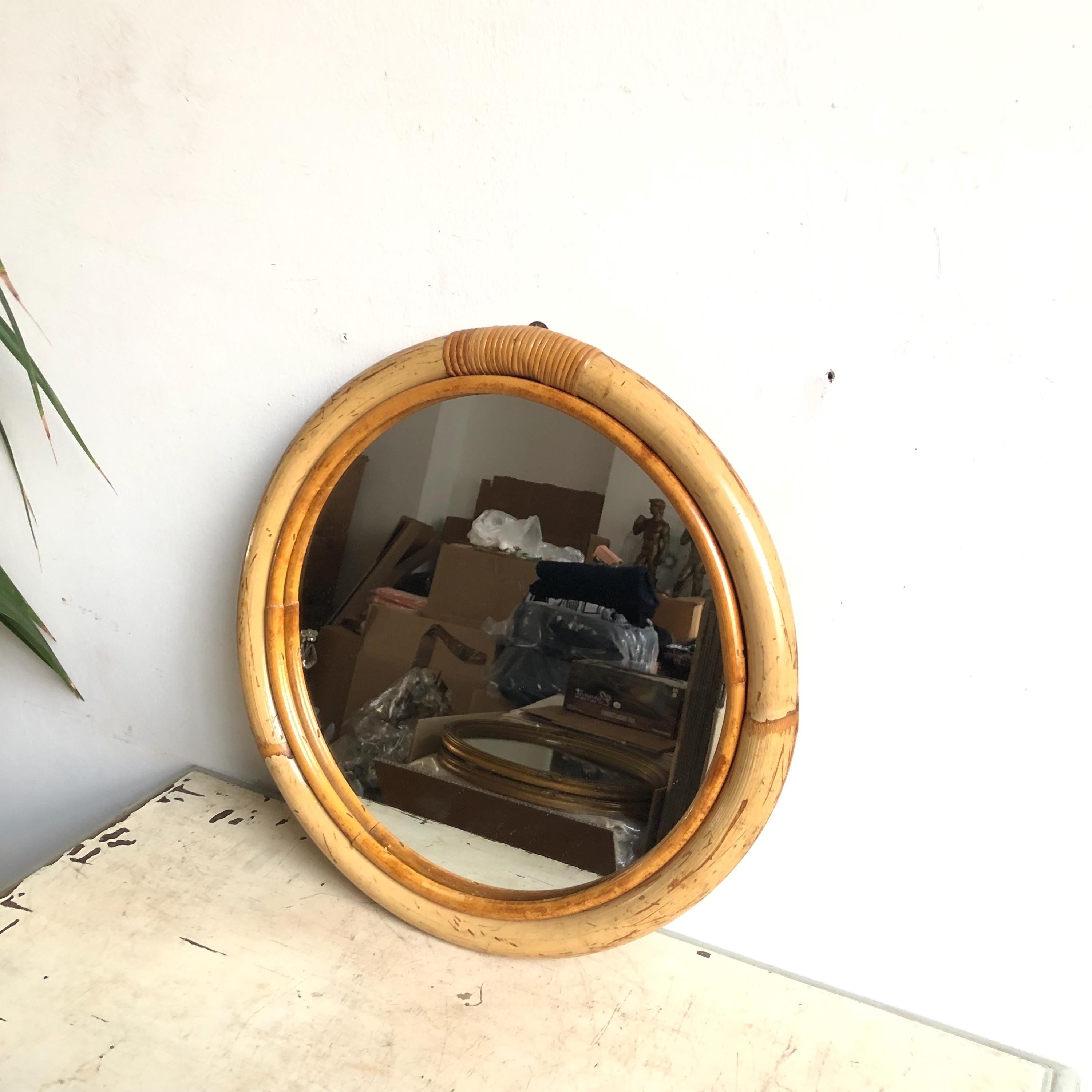 Vintage Rounded Bamboo Mirror