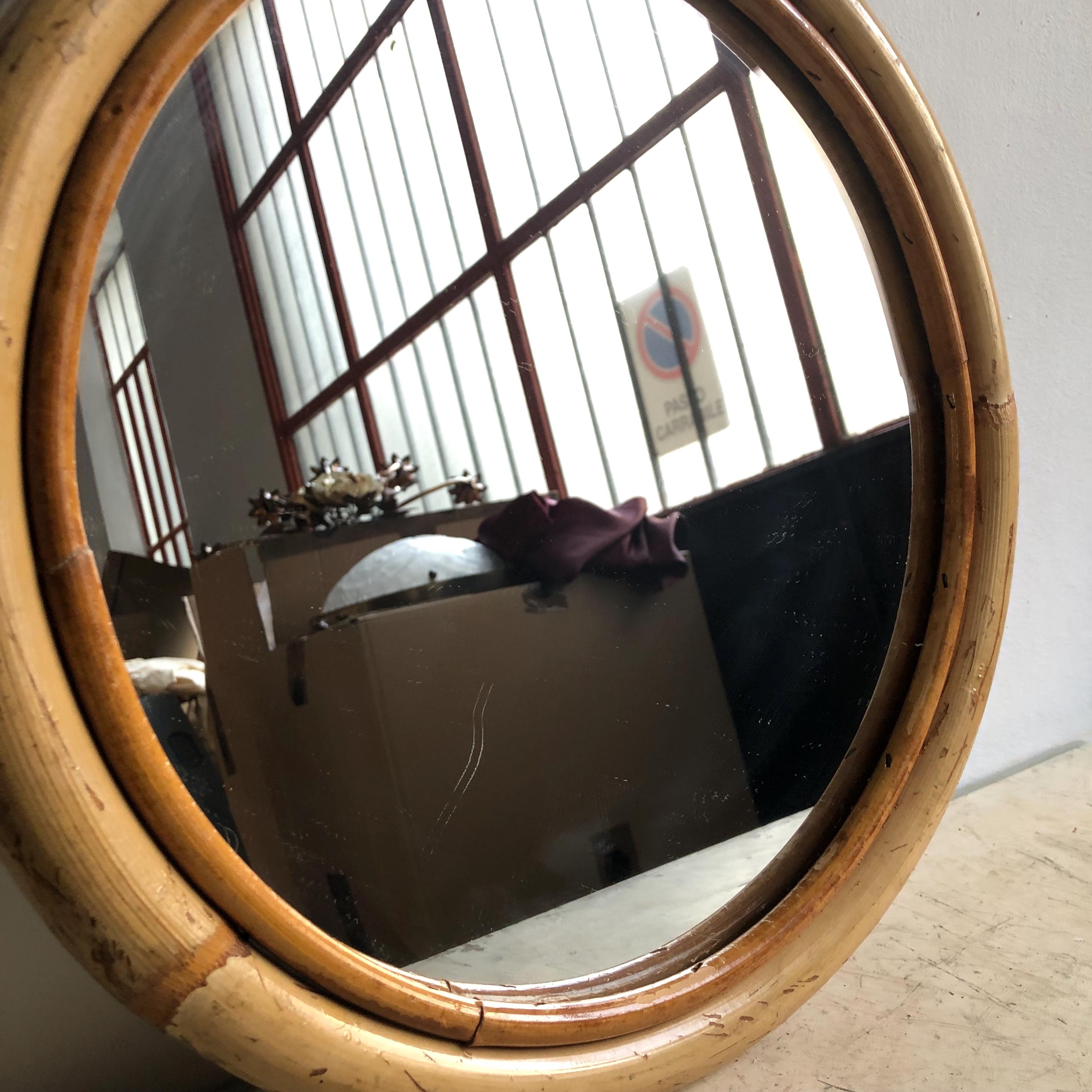 Vintage Rounded Bamboo Mirror