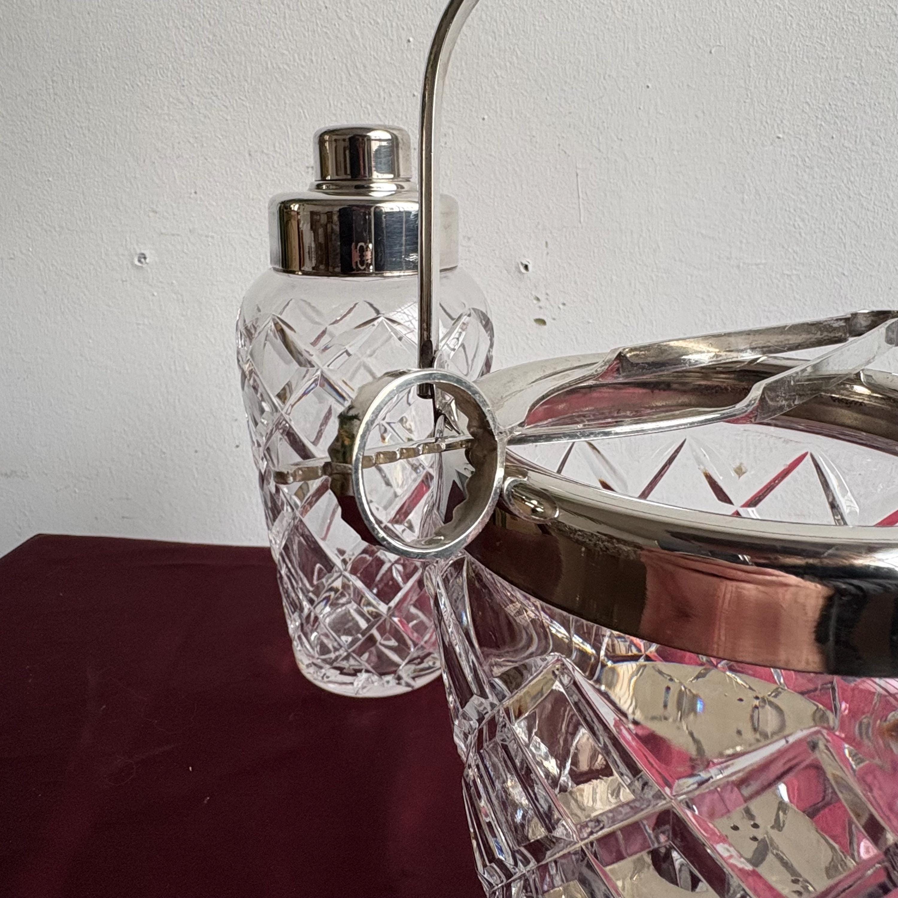 Vintage Crystal Cocktail Set with Shaker and Ice Bucket