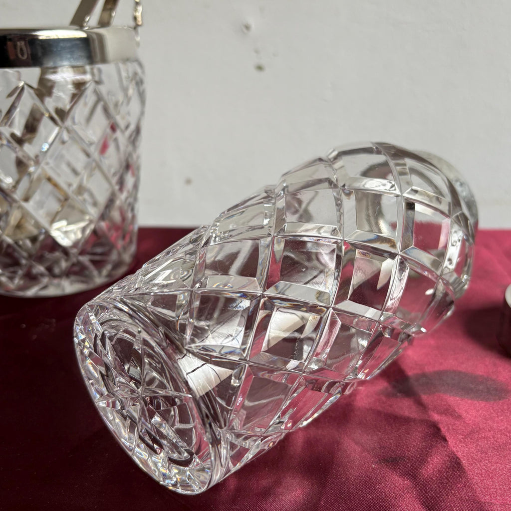 Vintage Crystal Cocktail Set with Shaker and Ice Bucket