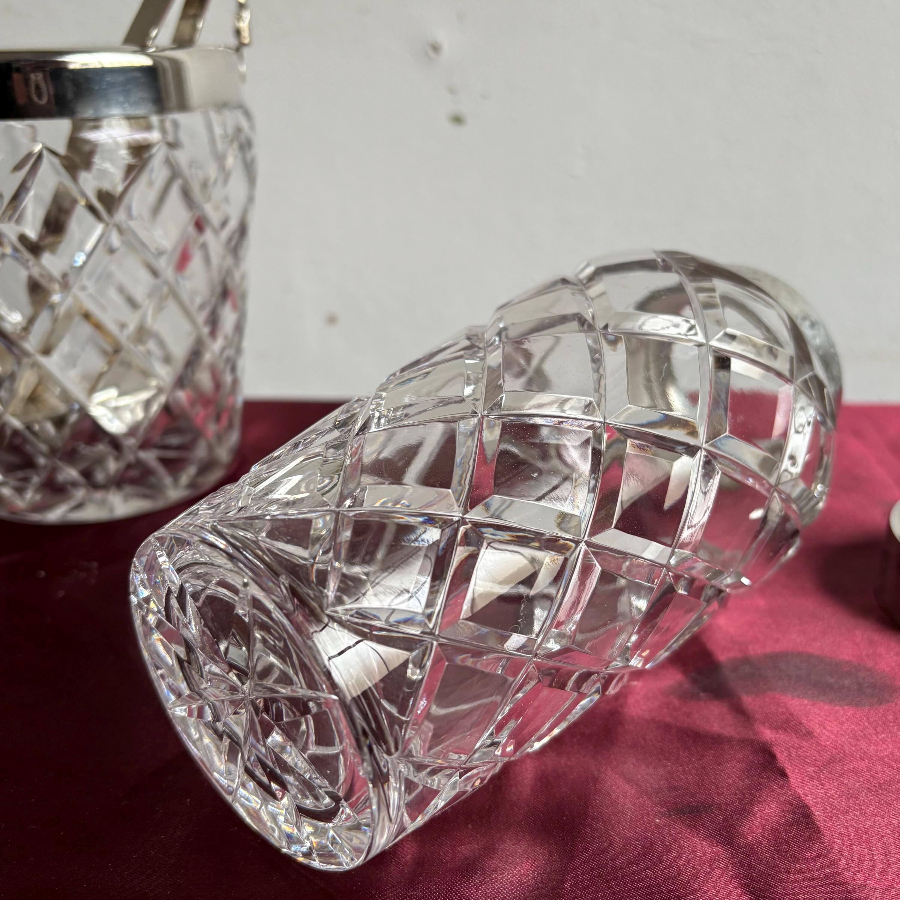Vintage Crystal Cocktail Set with Shaker and Ice Bucket