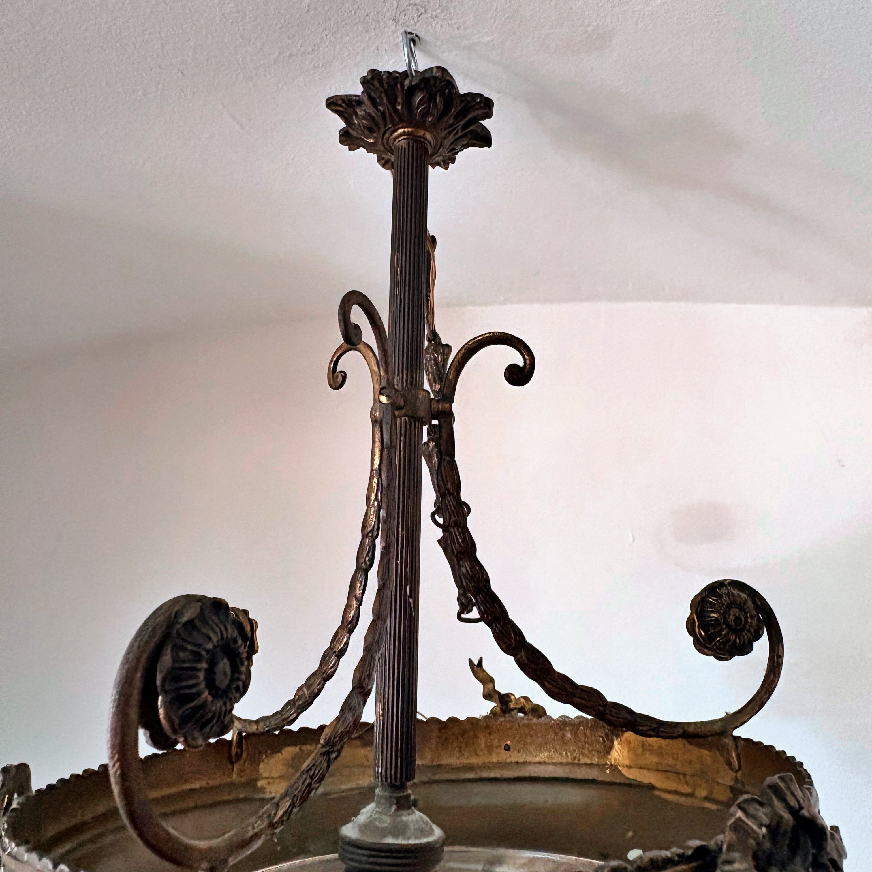 Vintage Pendant Light, Bronze and Glass