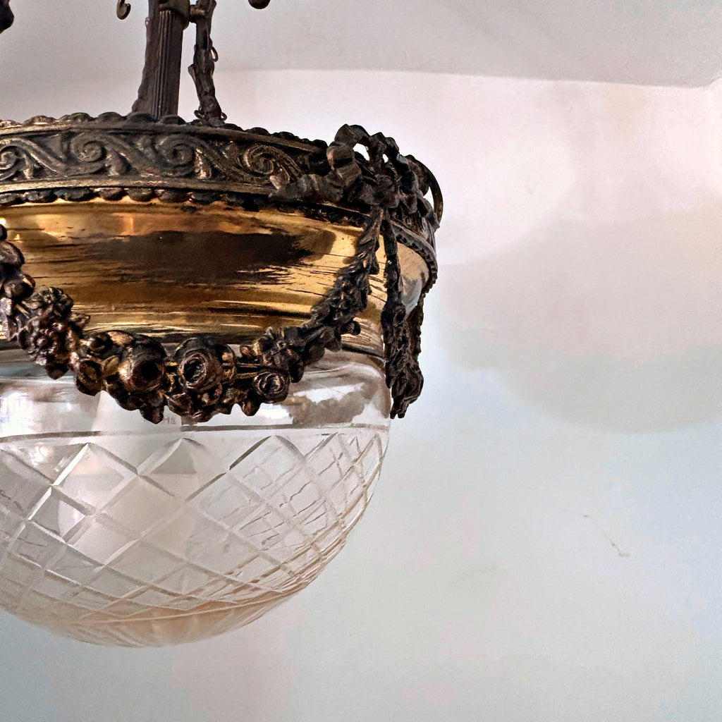 Vintage Pendant Light, Bronze and Glass