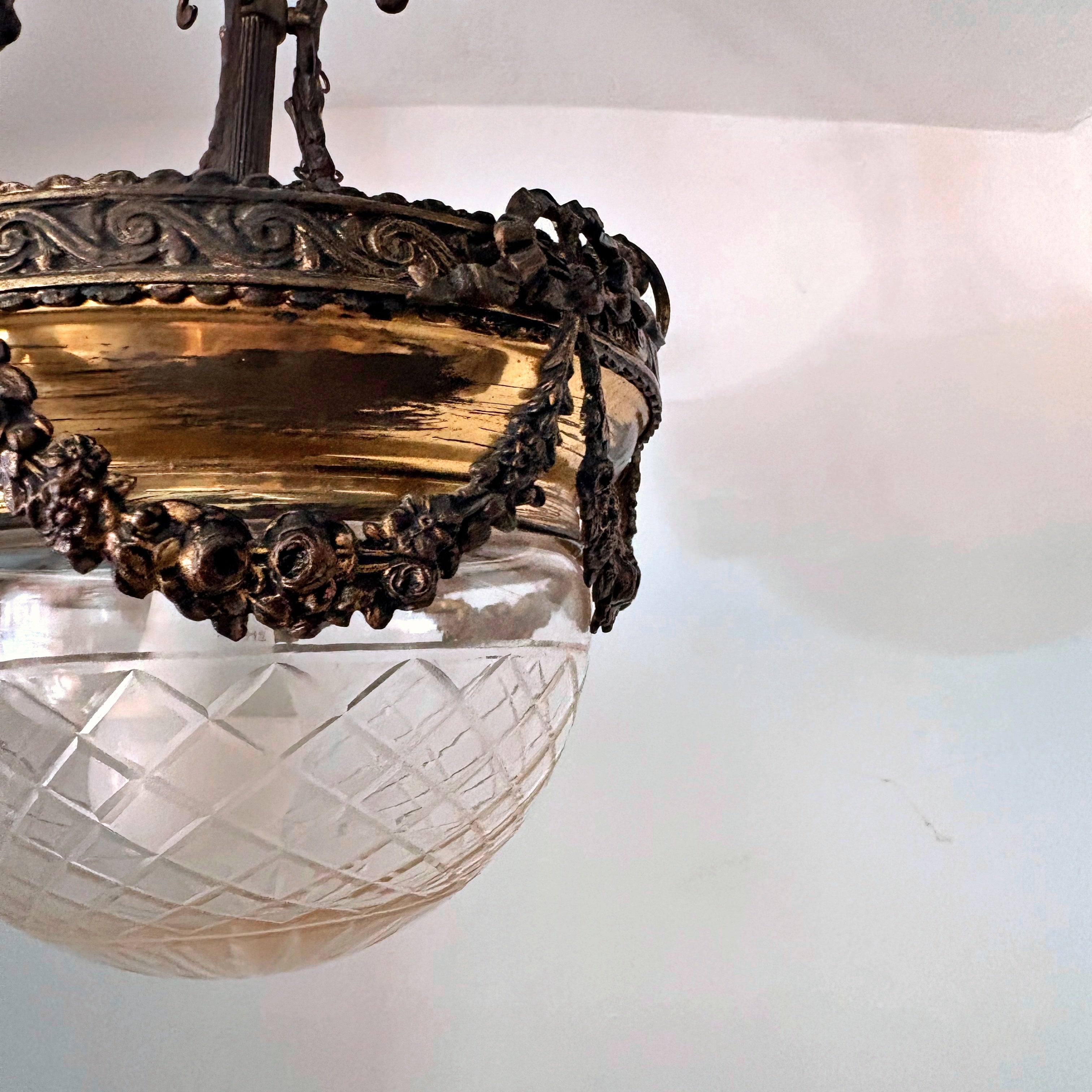 Vintage Pendant Light, Bronze and Glass