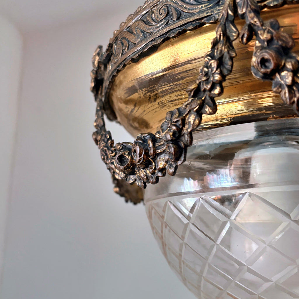 Vintage Pendant Light, Bronze and Glass