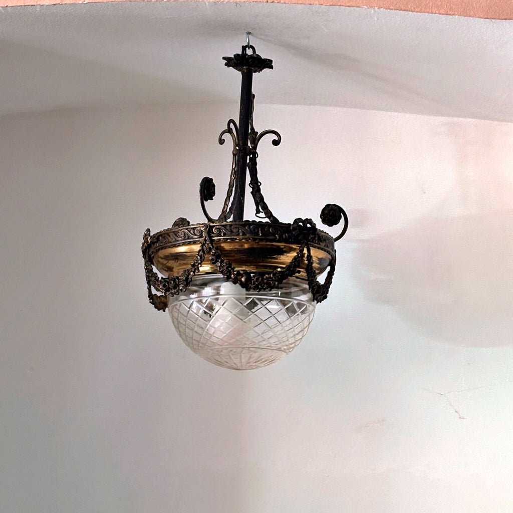 Vintage Pendant Light, Bronze and Glass