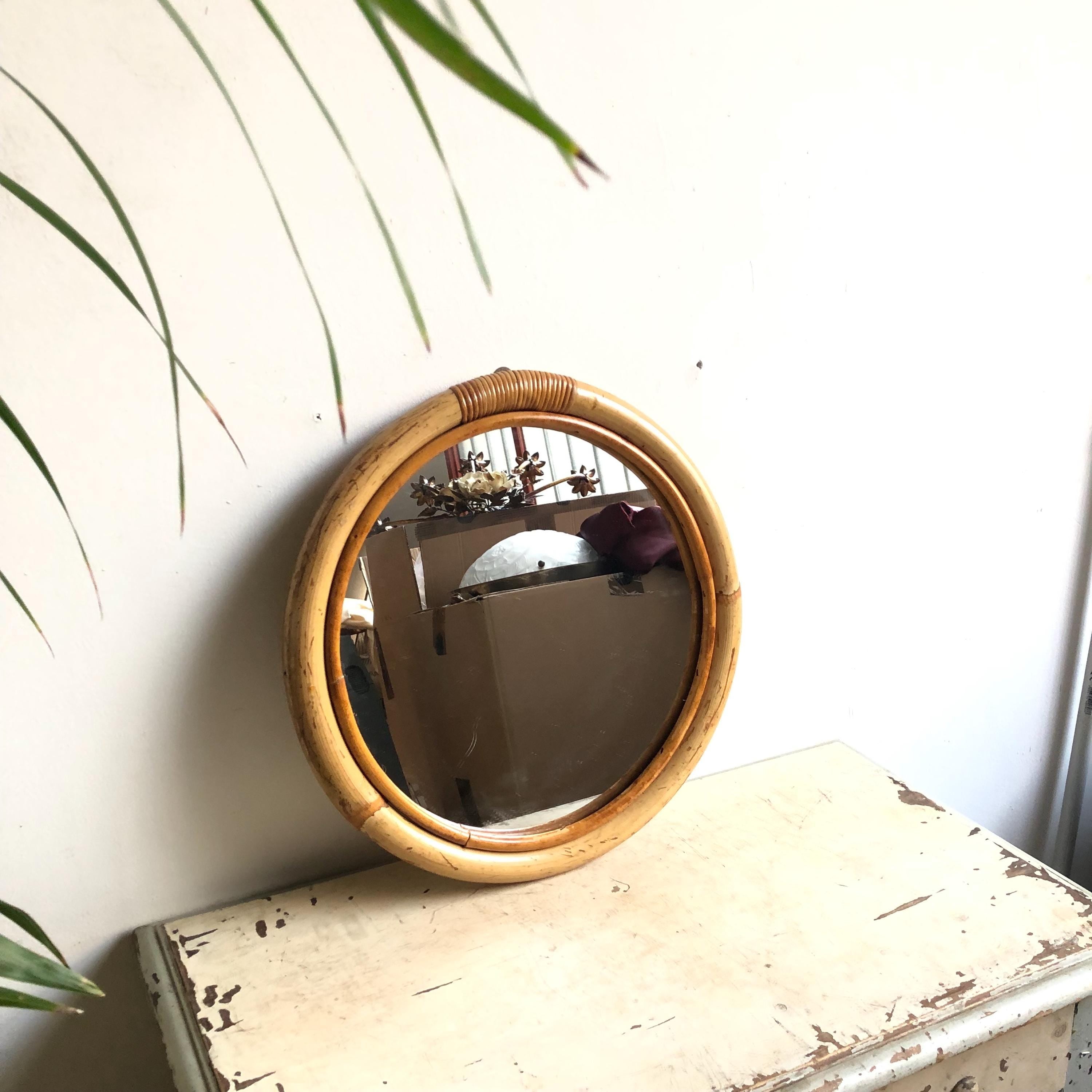 Vintage Rounded Bamboo Mirror