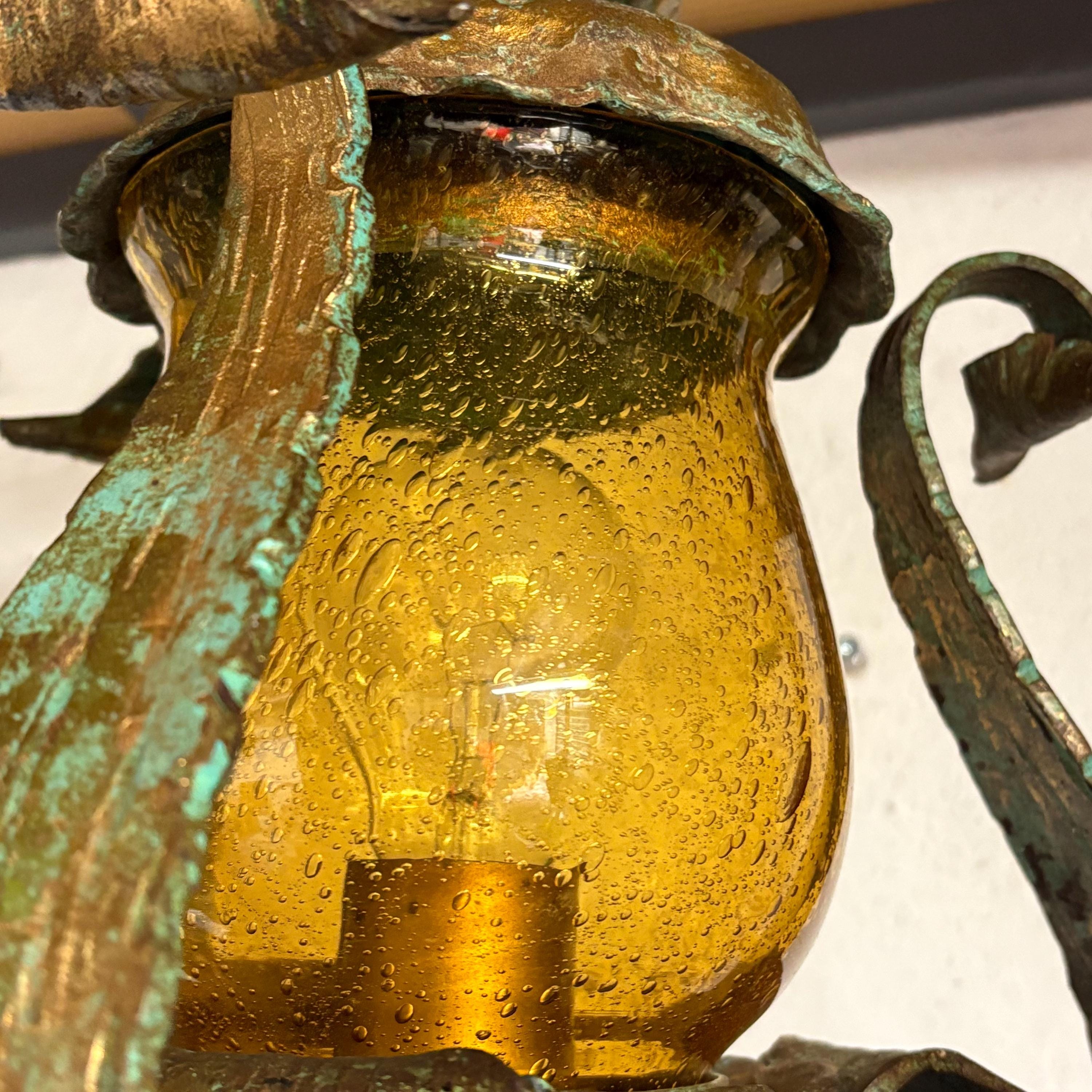 Vintage Wrought Iron Lantern with Blown Glass